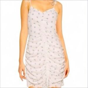 Hollister Coquette Floral Ruched White Purple Mini Summer Dress Size XS